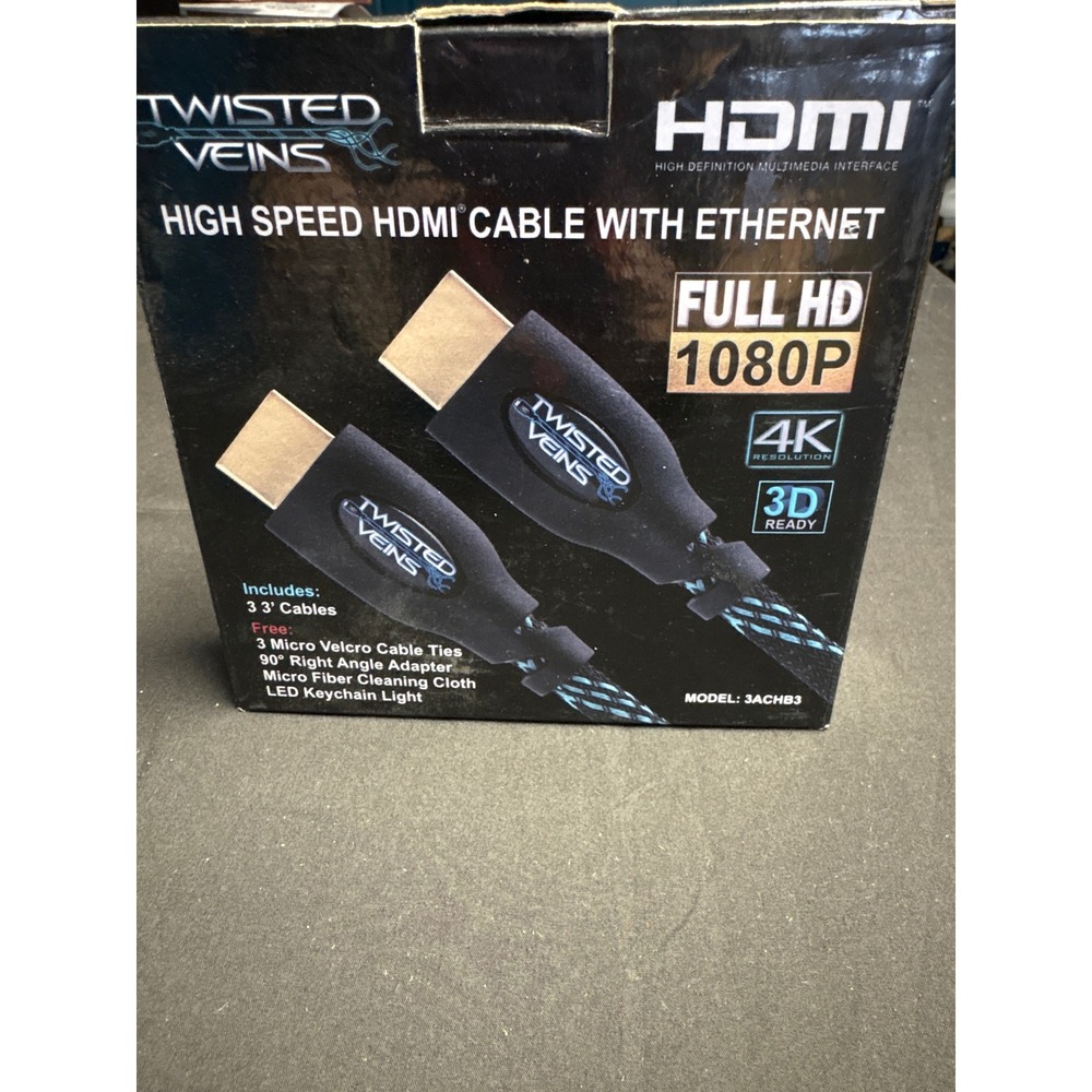 Twisted Veins 3-Pack 3ft High Speed HDMI Cables 4K 1080p 3D with Ethernet 3ACHB3